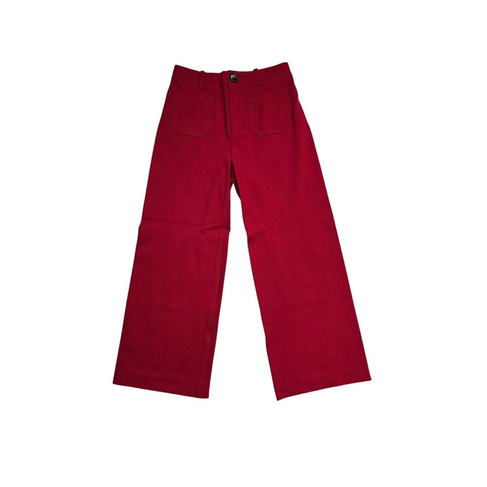 Anthropologie Red Wide Leg Patch Pocket Pants High Rise Size 2